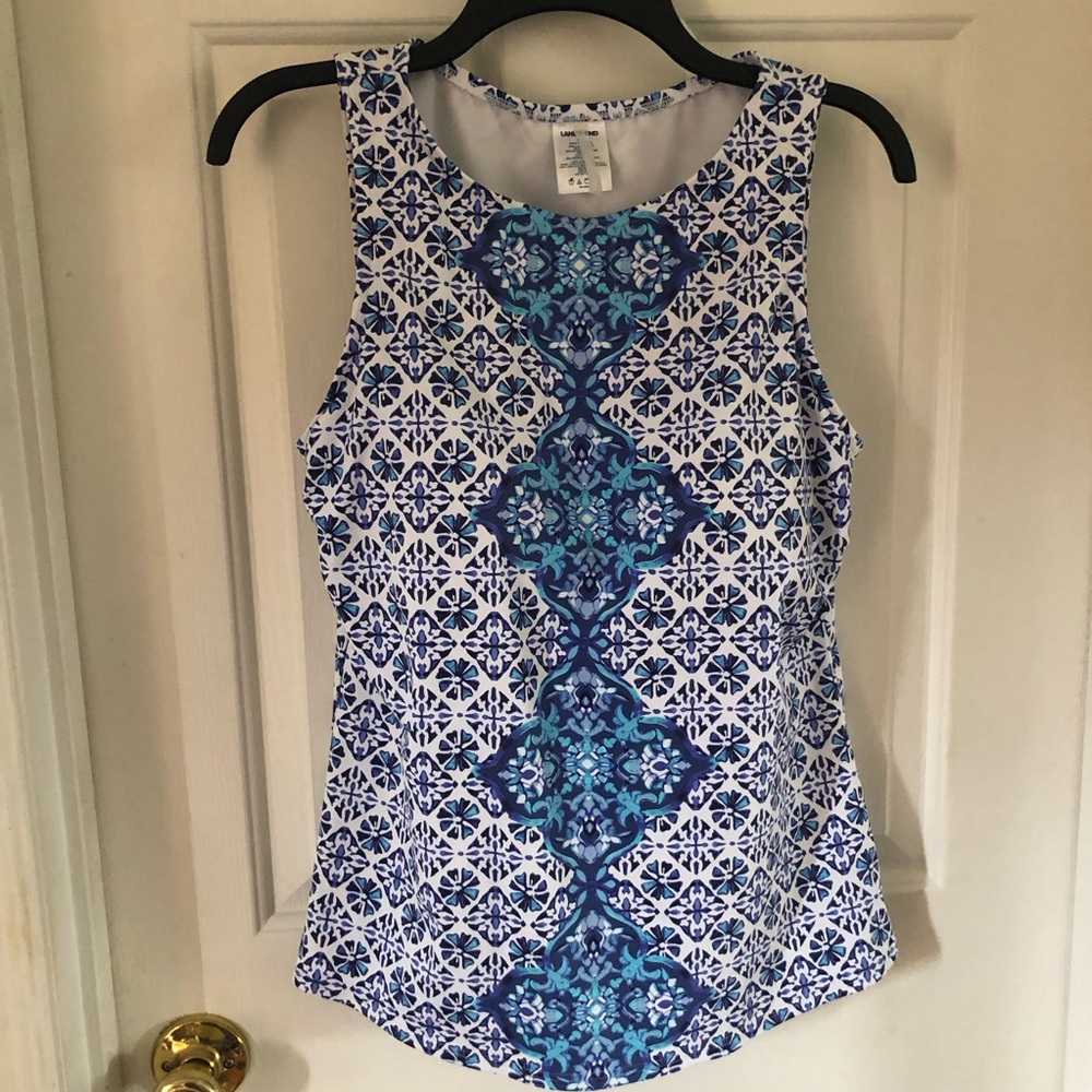 Lands' End Deep Sea Medallion High Neck Swim Suit Top Size 14P Petite